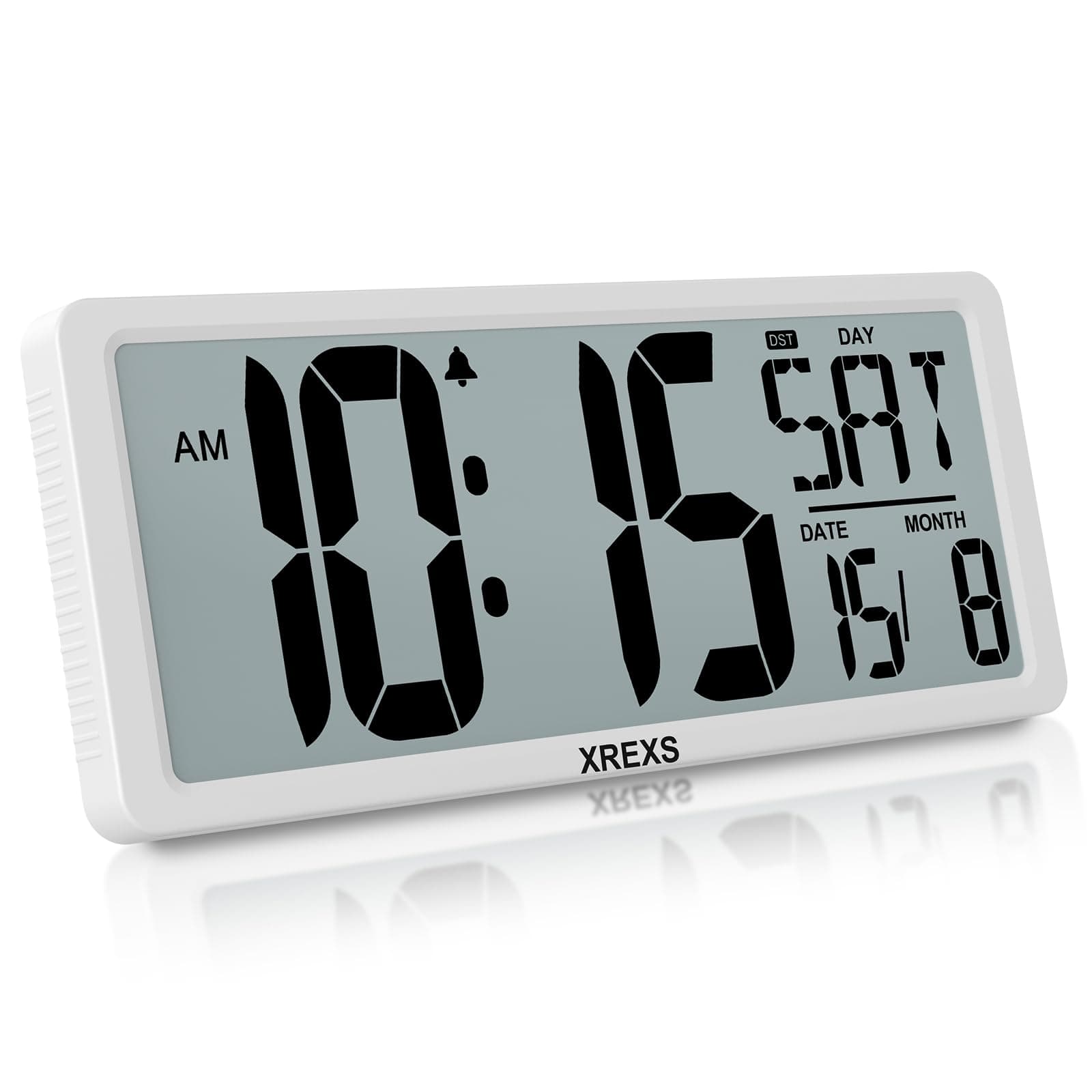 XREXS 15 Inch Large Digital Wall Clock – Battery Operated with Auto DST, Day, Date, Alarm & Temperature – for Living Room, Bedroom, Home Office