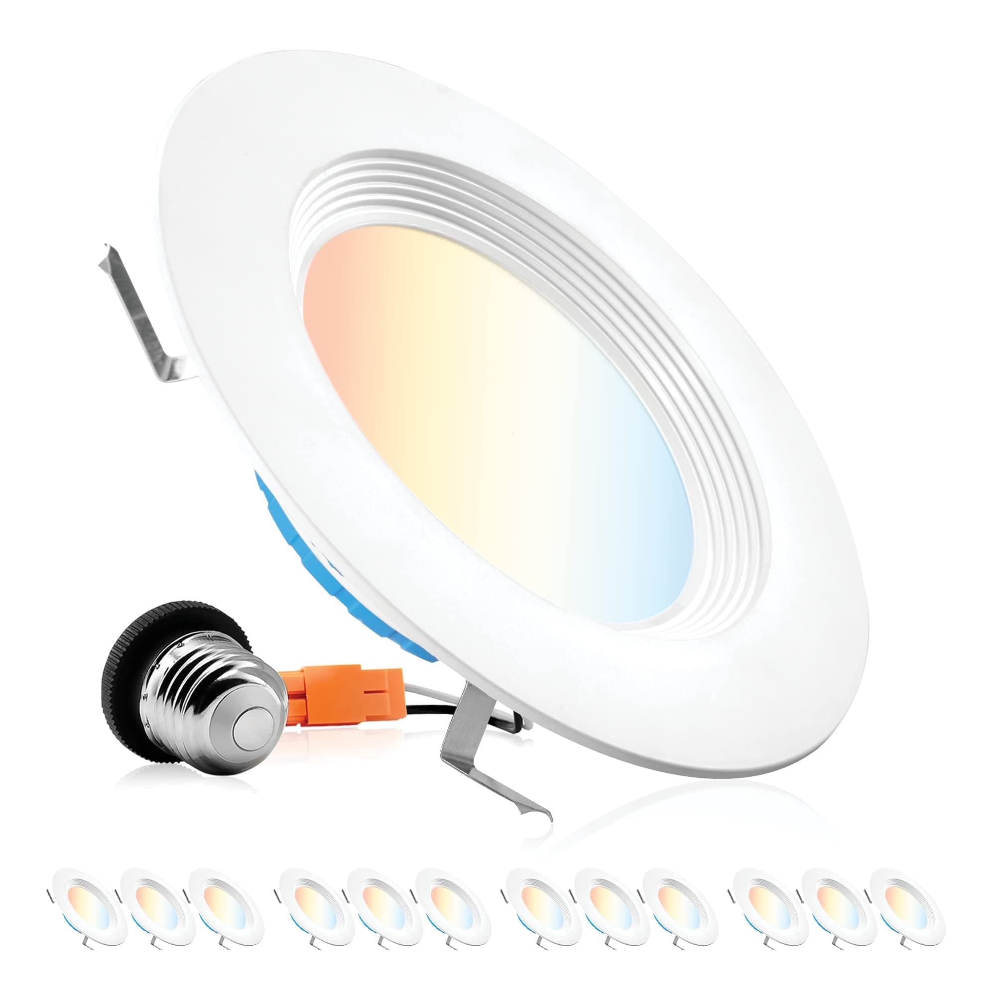 PARMIDA (12 Pack) 5/6 Inch 5CCT LED Recessed Lighting, Dimmable, 12W, 1000LM, 2700K/3000K/4000K/5000K/6000K 5 Color Selectable, Baffle Trim Retrofit Can Light, ETL & Energy Star Certified