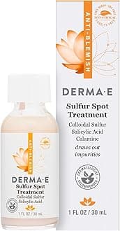 DERMA E Sulfur Spot Treatment – Sulfur and Salicylic Acid Lotion for Breakout-Prone Skin – Soothing Spot Treatment for Face Tones, Balances and Reduces Irritation, 1 Fl Oz