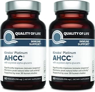 2 Pack AHCC Kinoko Platinum 750 mg– Premium Immune Support Supplement 60 Count Bottles