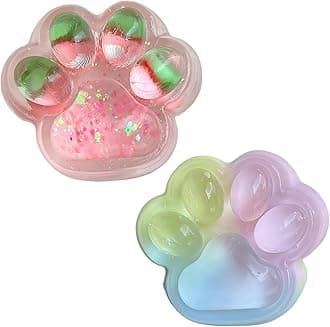 2PCS Taba Squishy Cat Paw, Very Sticky and Soft Squishy, Various Styles, with Cartoon Box, Surprise Gift for Kids and Adults (Three-Colour & Strawberry)