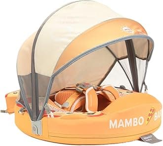 Mambobaby Float with Canopy Baby Pool Floats Non Inflatable for Swimming Baby Swim Float Safety Swim Tranier Upgraded Tail Solid Pool Float for Infant Toddler 3-24 Months, Pizza