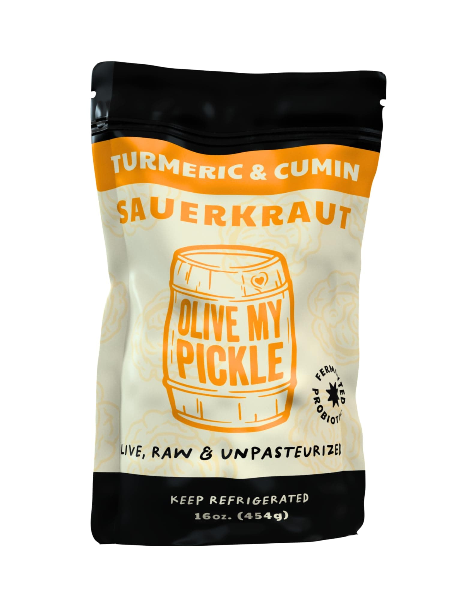 Fermented Sauerkraut - 16 Ounces | 1-Pack Bundle of Probiotic Turmeric and Cumin Sauerkraut with Natural Probiotics for Gut Health - Great for Sandwiches, Salads, Asian Dishes, and Meat
