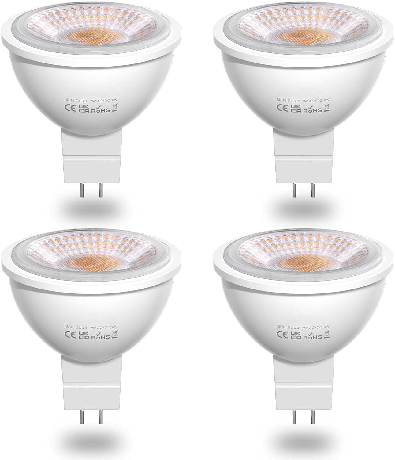 TobeBright 7W MR16 GU5.3 LED Spot Light Bulb, AC/DC 12V GU5.3 LED Bulbs No Flickering MR16 LED Spotlight Bi-Pin Socket Warm White 2700K 70W Halogen Equivalent for Track Lighting (4pcs)