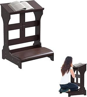 ikare Prayer Bench Stool, Wooden Prayer Kneeler with Shelf and Cushion, Solid Wood Church Prayer Bench Stool Table, Padded Prayer Bench for Kneeling, Religious Gifts, 23 x 20 x 32.8 Inches