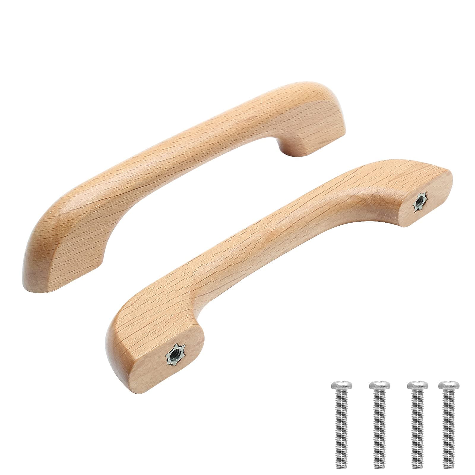 10 Pcs Natural Wood Cabinet Pulls Handles Solid Wood Handles for Kitchen Cabinets and Drawers - 5" Length, 3-3/4" (96mm) Hole Spacing