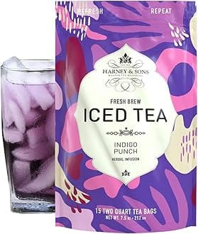 Harney & Sons Indigo Punch Herbal Iced Tea Pouches, Butterfly Pea Flower Tea, 15 Count (Pack of 1)