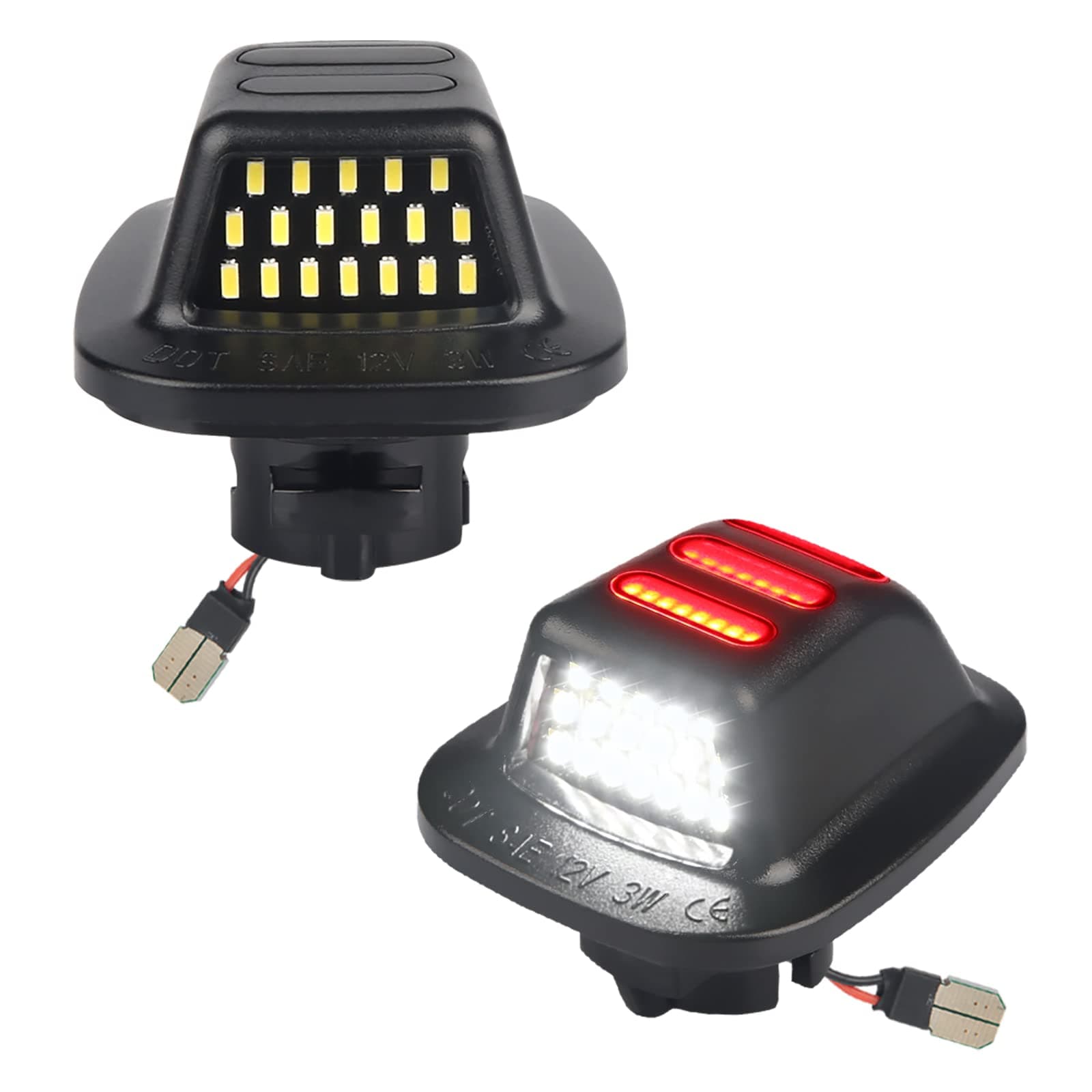 LED License Plate Light Lamp with Red OLED Neon Tube Compatible with Chevy K1500 C1500 1988-1999, Silverado Sierra 1988-1998, Tahoe Yukon Suburban S10 Black housing 6000K White, Pack of 2