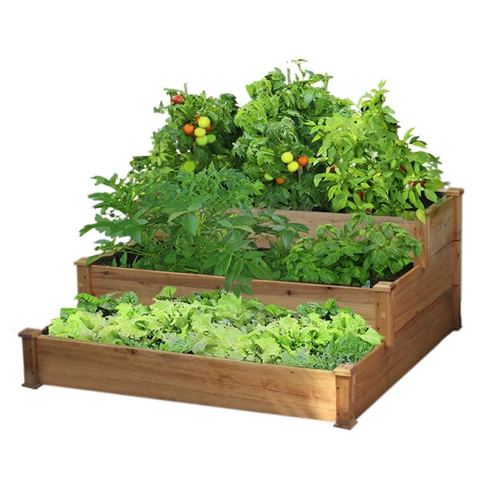 3 Tiered Cedar Raised Garden Bed Kit Wooden Elevated Planter Box for Vegetables/Flower/Herb/Fruits
