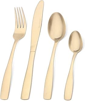Bettlife Cutlery Set, 16-Piece Tableware Set Stainless Steel Flatware Silverware Set with Matt Champagne Knife and Fork Set, Service for 4, Dishwasher Safe, Easy Clean & Hold