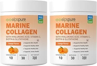 Nutra Marine Collagen/Fish Collagen Powder (Pack of 2-300 G Each) with Hyaluronic acid, Vit C, Biotin & Glutathione | Supports Healthy Skin, Hair, Nails & Joints | Orange Flavour