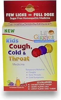 Lil Giggles Kids Medicated Cherry, Grape & Honey Lollipops - Gentle Relief for Kids' Coughs, Sore Throat, Cold Symptoms