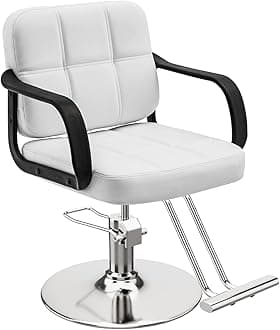 L'aimefois Barber Chair for Hair Stylist- 360° Swivel, Adjustable Height, Capacity 350 LBS with Heavy Duty Hydraulic Pump, Comfortable Salon Chair for for Hair Stylists, Home Use,White