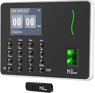 Time Clocks for Employees Small Business, Ultra Thin Biometric Fingerprint Time Attendance Terminal Clock Machine, 0 Monthly Fee Office WiFi Punch Clock Automatic in and Out with APP for iOS Android