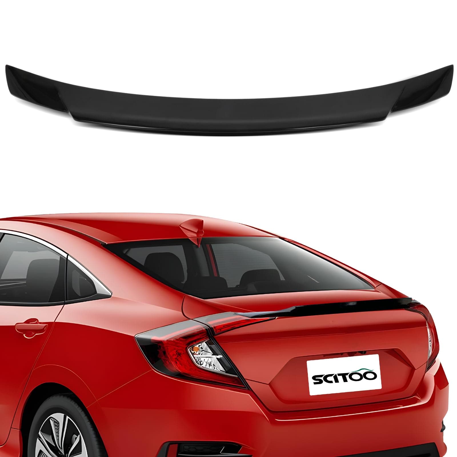 ABS Spoiler Wing Fits for 2016-2021 for Honda Civic 1PC Glossy Black Rear Trunk Spoiler Wing