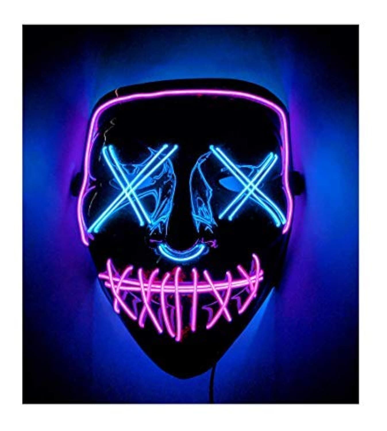 Double Color Led - Halloween Led Mask - Led Face Mask - Led Purge Mask - 10 Option (Pink - Ice Blue)