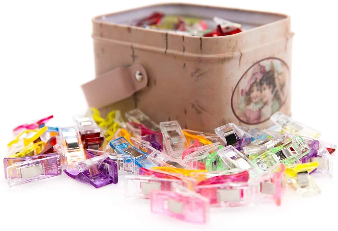 GDMINLO 100 Pack Multipurpose Sewing Clips for Quilting and Crafts with Tin Box, Assorted Colors