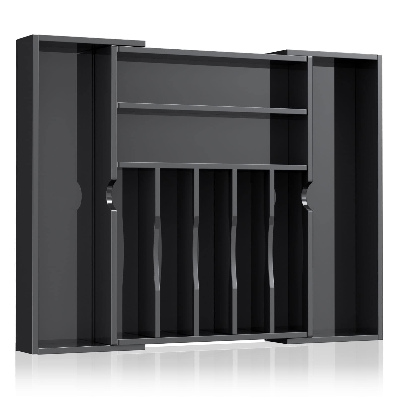 NIUBEE Expandable Kitchen Drawer Organizer for Flatware and Utensils,Black Acrylic Adjustable Silverware Tray for Drawer,Office,Bathroom Supplies-9 Compartments