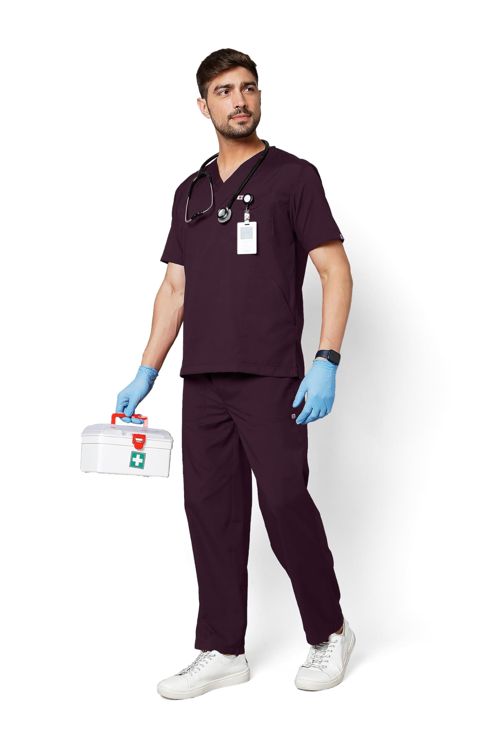 Active Men's 5-Pocket Scrub Suit | Set of Top & Bottom | Half Sleeves | V Neck | Breathable Fabric | Comfortable | Durable | Uniform for Doctors, Nurses and Dentists