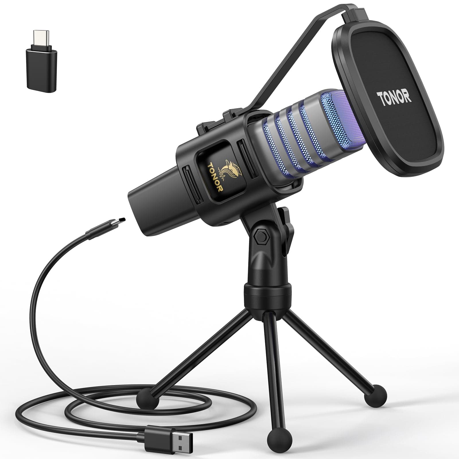 TONOR RGB USB Microphone, Cardioid Condenser Computer PC Mic with Tripod Stand, Pop Filter, Shock Mount for Gaming, Streaming, Podcasting, YouTube, Twitch, Compatible with Laptop Desktop,TC30 with RGB