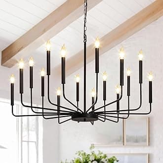 Black Chandelier, 16 Light Farmhouse Chandeliers for Dining Room Lighting Fixtures Hanging, Candle Chandelier Light Fixtures, Industrial Chandeliers for Living Room Kitchen Staircase Foyer