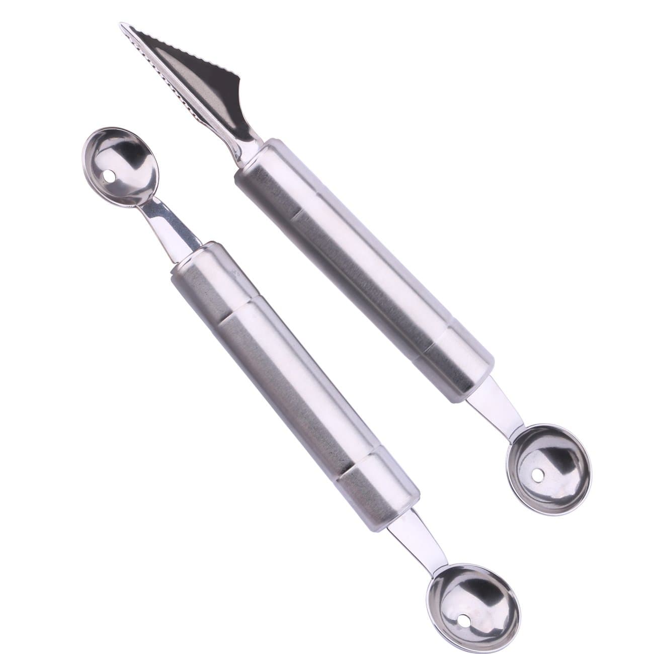 Fruit Tools Set, Katkitchen Stainless Steel Melon Baller Scoop and Fruit Carving Knife 2 in 1 Kitchen Tool for DIY Fruit Salads,Garnishes and Desserts,Cake,Ice Cream Scooper,Pack of 2