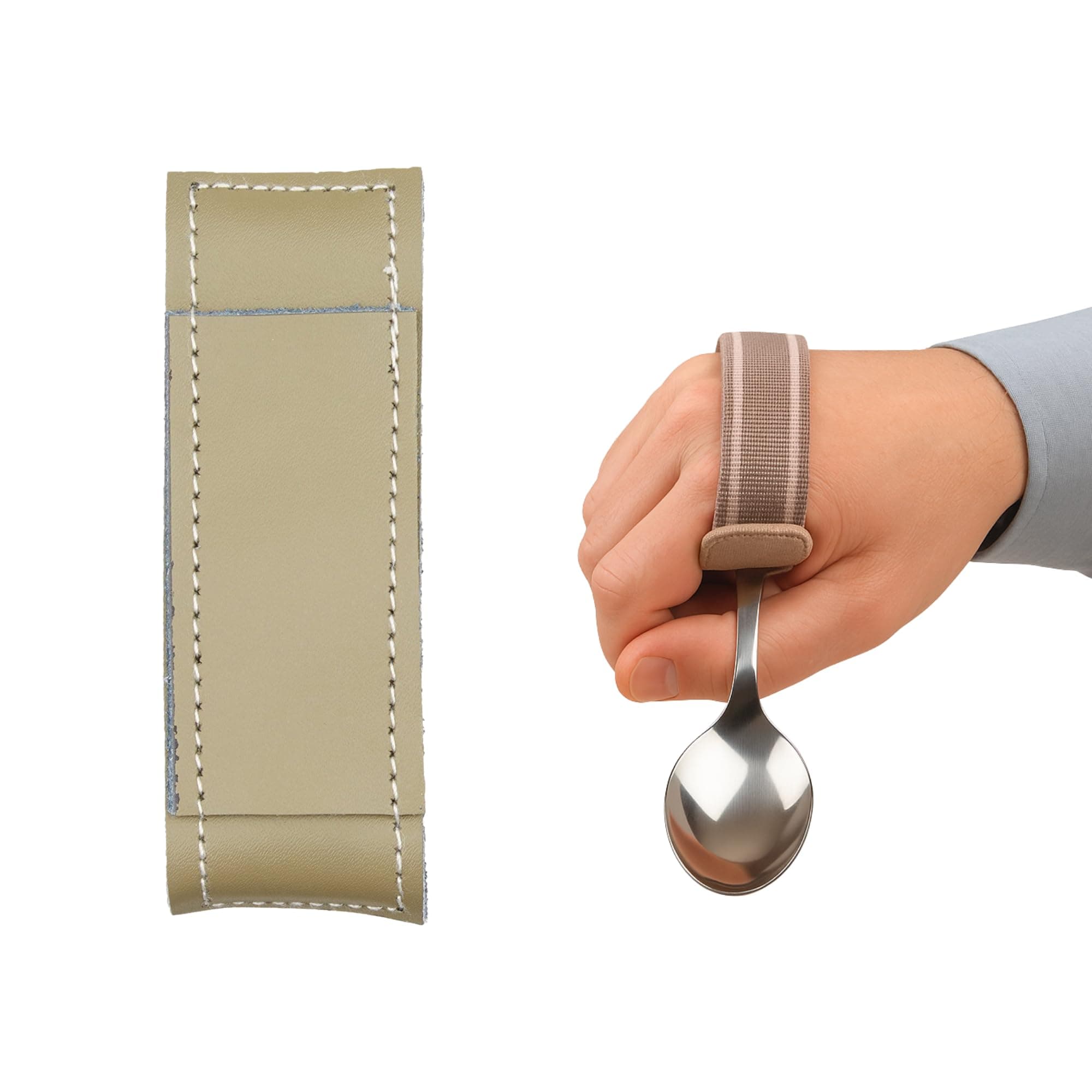 Universal Cuff, Medium, Leather Adaptive Utensil & Writing Aid Holder with Elastic Strap, 3" Knuckle Width, Assistive Device for Limited Hand Ability or Grip Strength