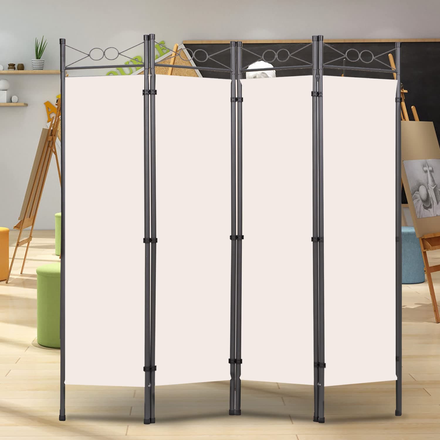 Room Divider 4 Panel Tall Room Dividers and Folding Privacy Screens, 6 Ft Indoor Divider Room Fabric Panel W/Matel Frame, Freestanding Wall Divider Screen Partition Room Dividers for Living Room