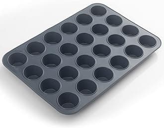 SUPER KITCHEN Mini Muffin Tray 24 Cup Silicone Muffins Pan, Non-Stick Cupcake Tin, Silicon Mould Bakeware, Reusable Baking Case for Mini Mince Pie, Cupcakes, Dishwasher Safe, 34 x 23 x 2.5 cm (Grey)