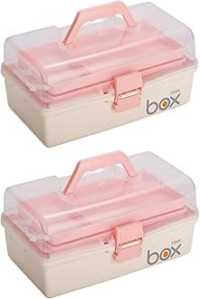 Kinsorcai 2PCS 12'' Three-Layer Clear Plastic Home Storage Boxes, Multipurpose Organizer and Portable Handled Storage Case for Art Craft and Cosmetic (White)