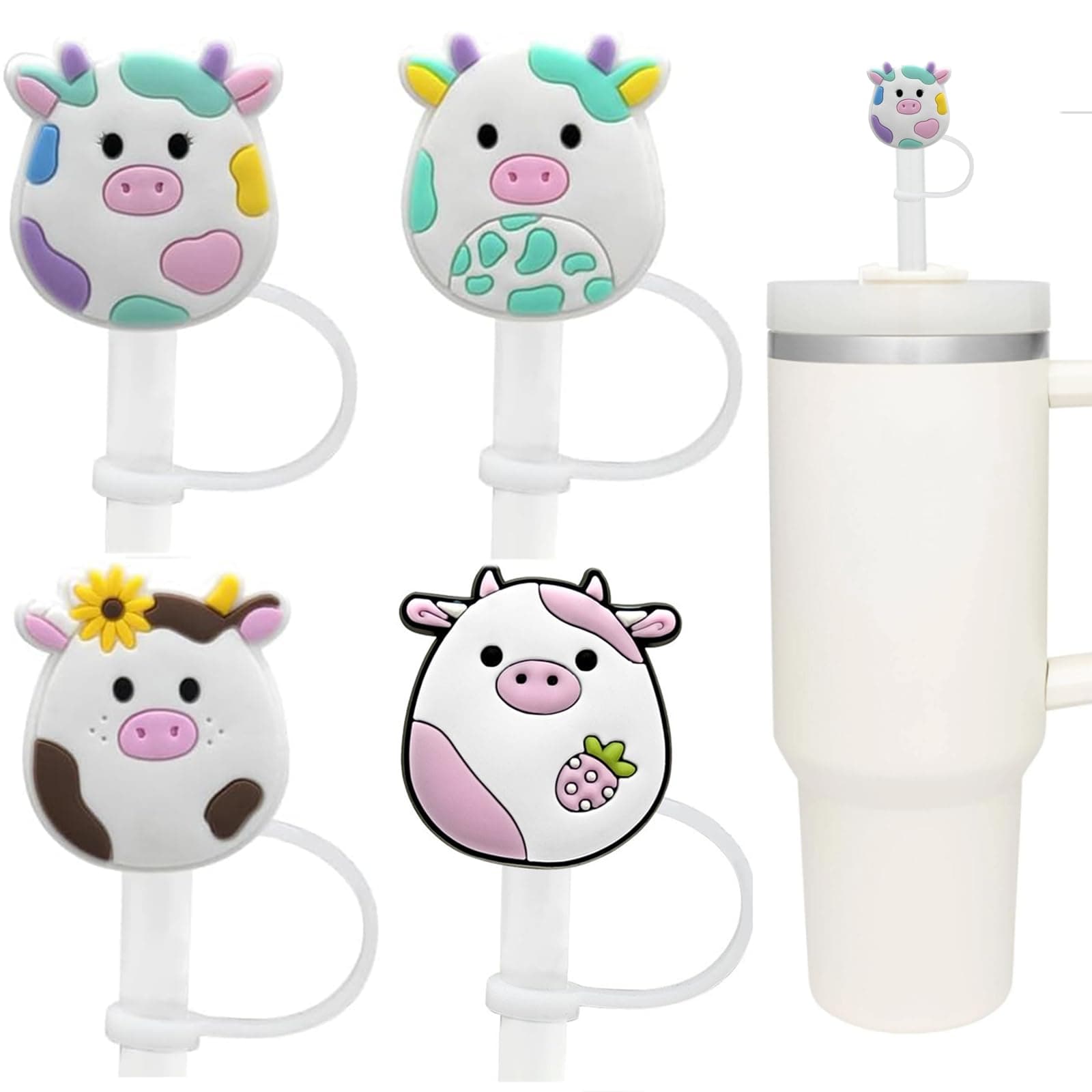 4pcs Straw Topper Cap for Stanley Straw Cover 40 oz 30 oz 10mm Food Grade Silicone Stanley Cup Accessories Cute Pig Large Straw Tips Cover Protector Plugs for Stanley Tumblers with Handle