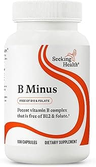 Seeking Health B-Minus, Vitamin B Complex to Support Methylation, MTHFR Support, Methyl-Free, Niacin, Biotin Supplement for Women, Vegetarian Capsules (100 Capsules)