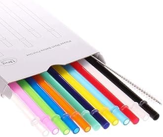12 Piece 10 Inch Reusable Plastic Thick Drinking Straws BPA Free Mason Jar Straws Plain Color (10inch,12color)