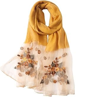 WINCESS YU Women Mulberry Silk Scarf Lightweight Embroidered Floral Shawl Wraps Beach Gauze Blanket Shawl for All Season