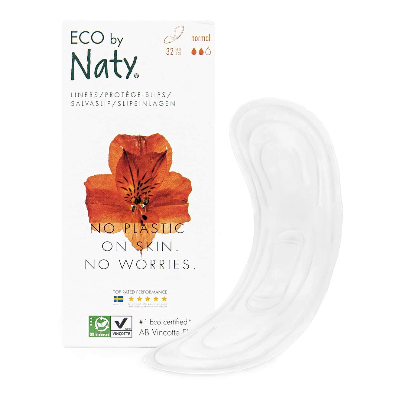 Eco by Naty Liners - Normal, 32 Liners. Plant-Based, Vegan and 0% plastic