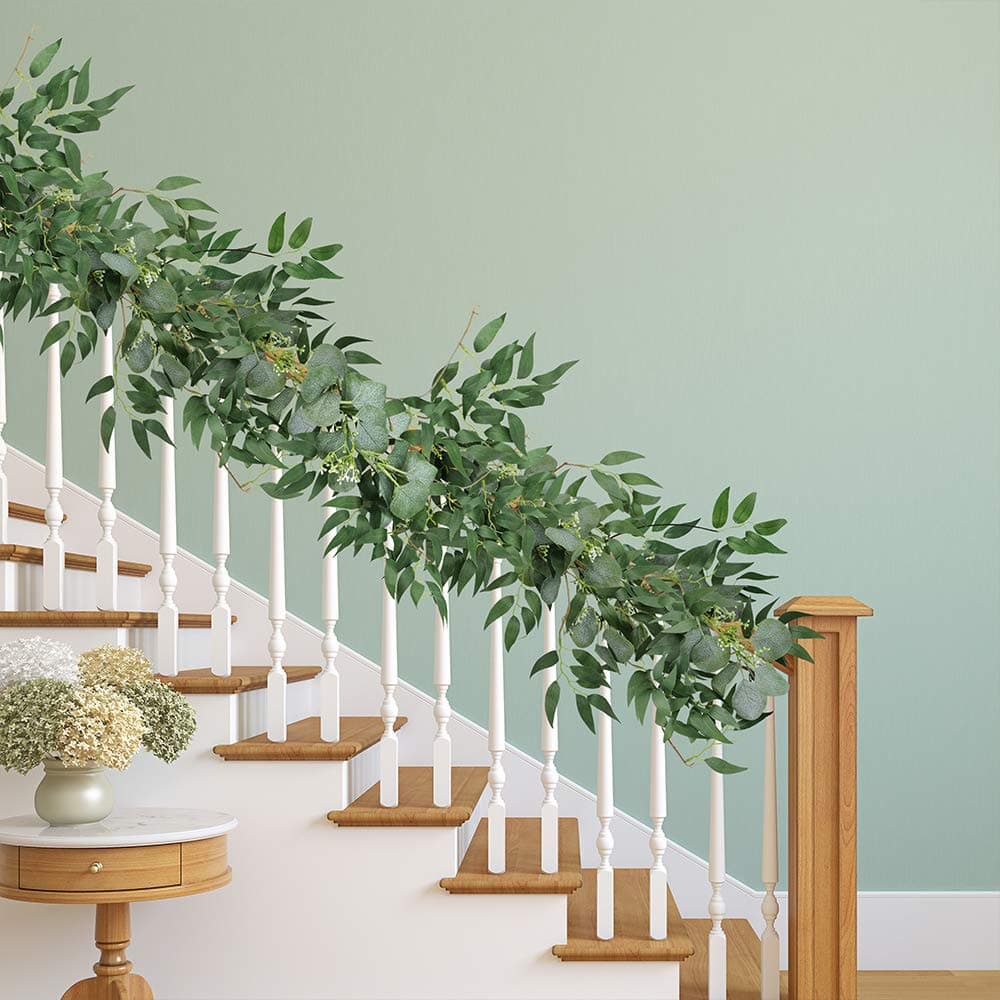 Supla Fake Greenery Garlands Artificial Silver Dollar Eucalyptus Garland in Grey Green and Willow Twigs Garland Intertwined Together for Rustic Wedding Arch Swag Doorways Table Runner Decoration