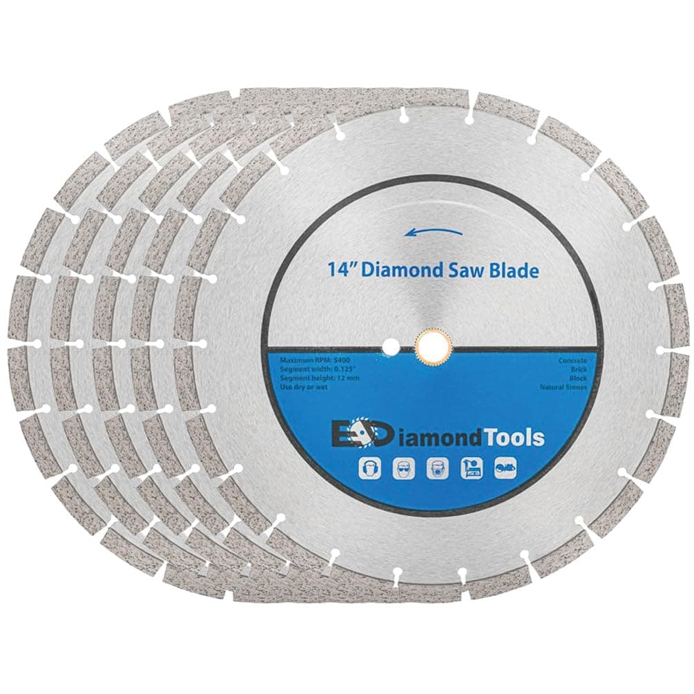 14" Segmented Diamond Saw Blade for Concrete, Brick, Block and Masonry, 12mm Segment Height, 1" Arbor, 5-Pack