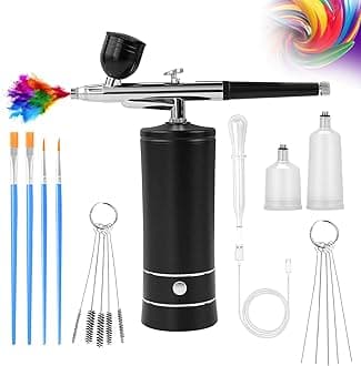 Airbrush Kit Air Brush Kit With Air Compressor Nail Charms Wireless Air Brush for Barber, Nail Art, Makeup, Model Painting (Black)