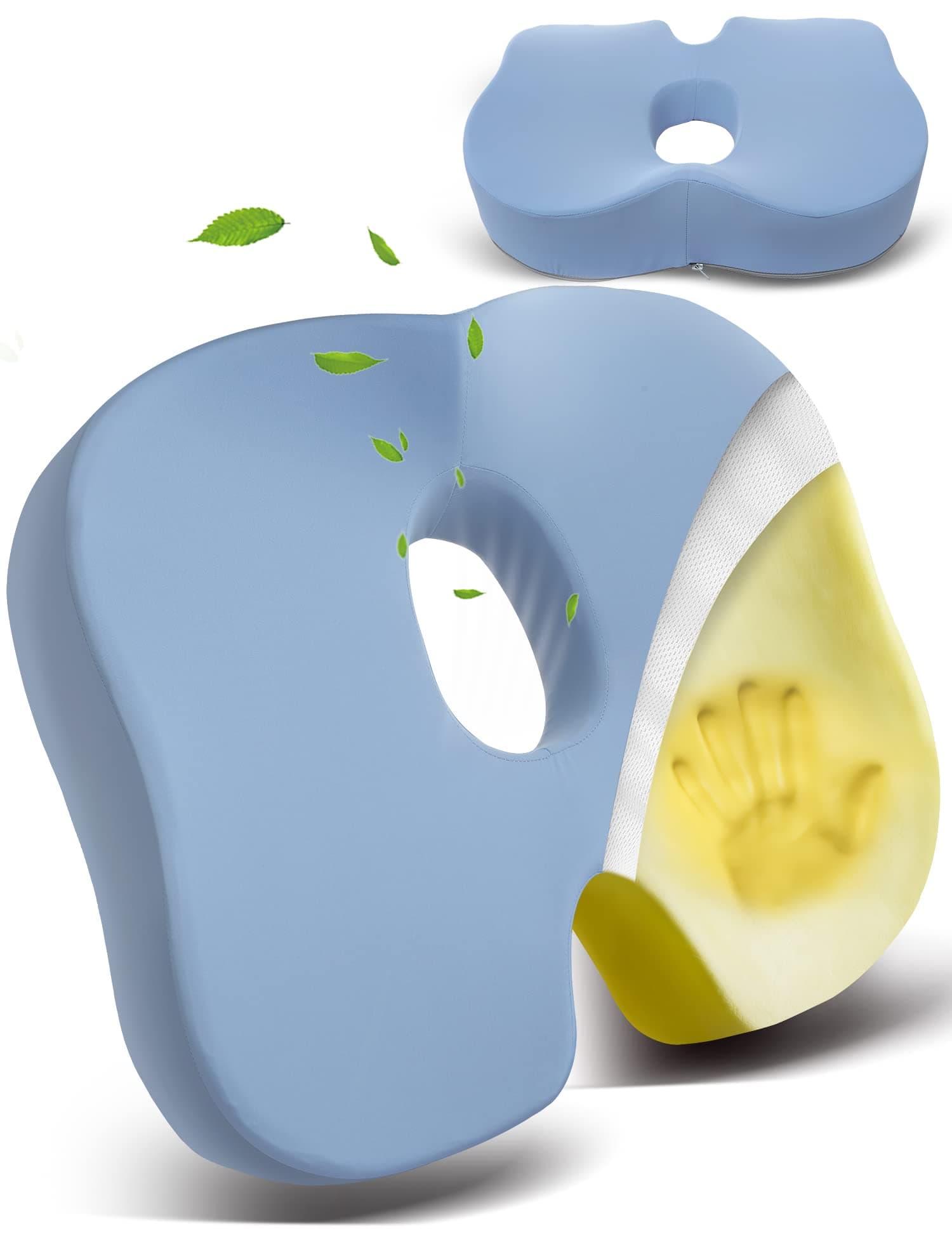 Coccyx Orthopedic Seat Cushion for Sciatica Relief and Lower Back Pain, Hemorrhoid Relief Memory Foam Non-Slip Sitting Pillow for Car, Wheelchair, Office Chair (Grey)