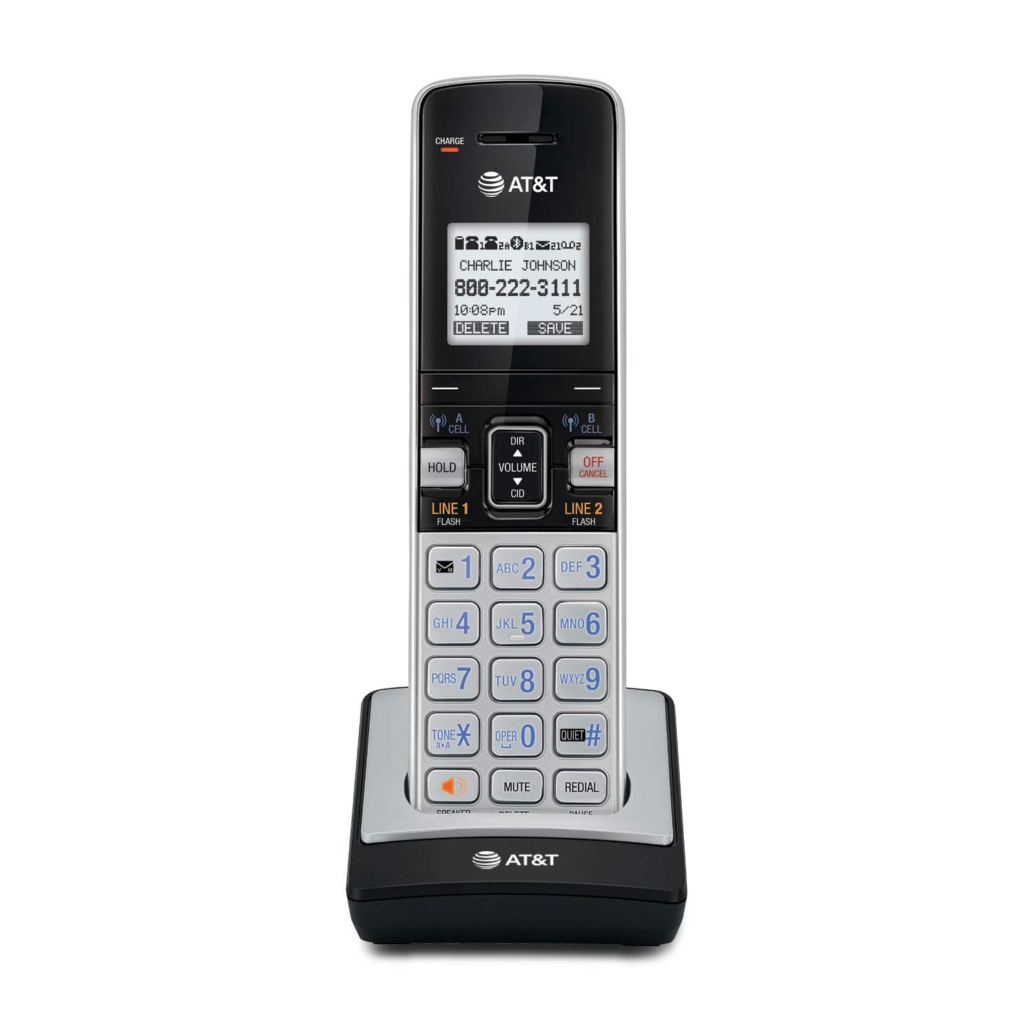 TL86003 Additional Cordless Handset for TL86103 - DECT 6.0 Expandable Handset with Caller ID, Call Waiting, Connect to Cell Bluetooth, Silver/Black