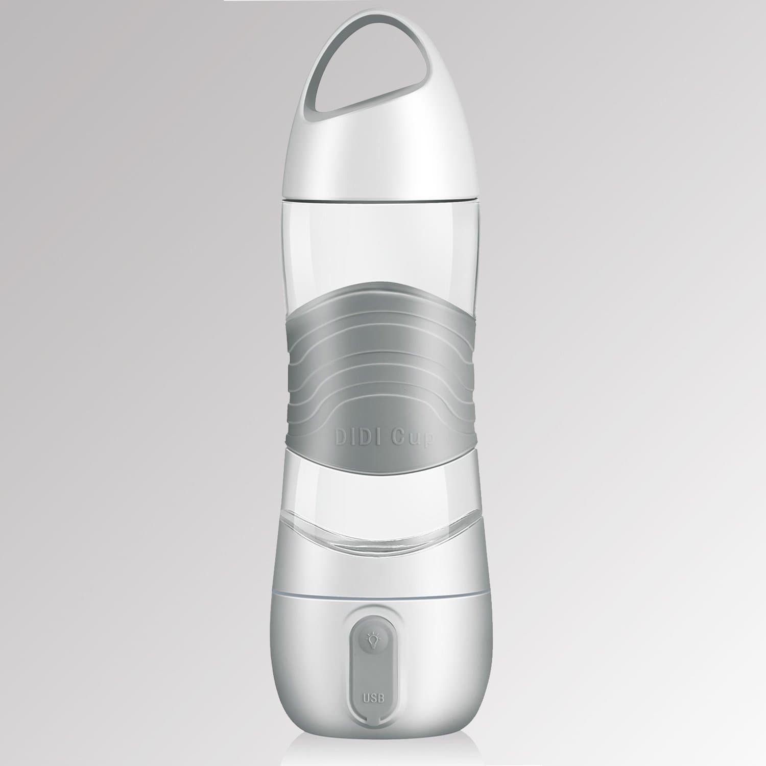 H2O To-Go Smart Water Bottle with LED Light Up Reminder to Drink & Red Emergency and Spray Mister Handle Grip BPA Free for Cycling Hiking Camping Festival Gym Yoga (Grey)