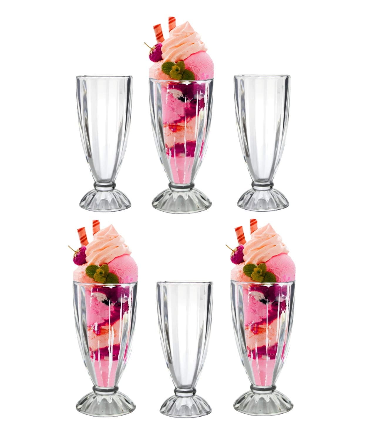 6 x Milkshake Soda Glasses 340ml Knickerbocker Glory Ice Cream Sundae Dessert Glasses American Diner Style Soda Fountain Long Tall Smoothie Fruit Glasses