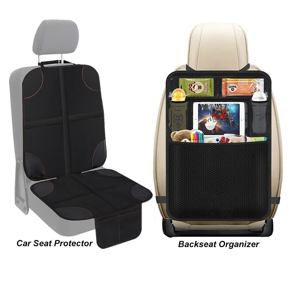 Luckybay2 Pack Car Seat Protector, Protect Child Seats with Thickest Padding and Non-Slip Backing Mesh Pockets for Baby and Pet