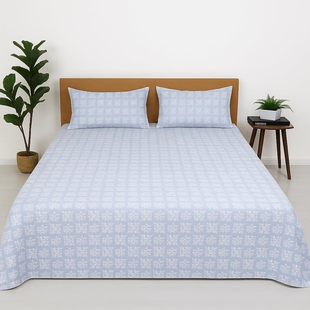 Microfiber Bedsheet Double 90 x 100 Inches Printed Soft Flat Sheet with 2 Pillow Cover - Geometric Grace