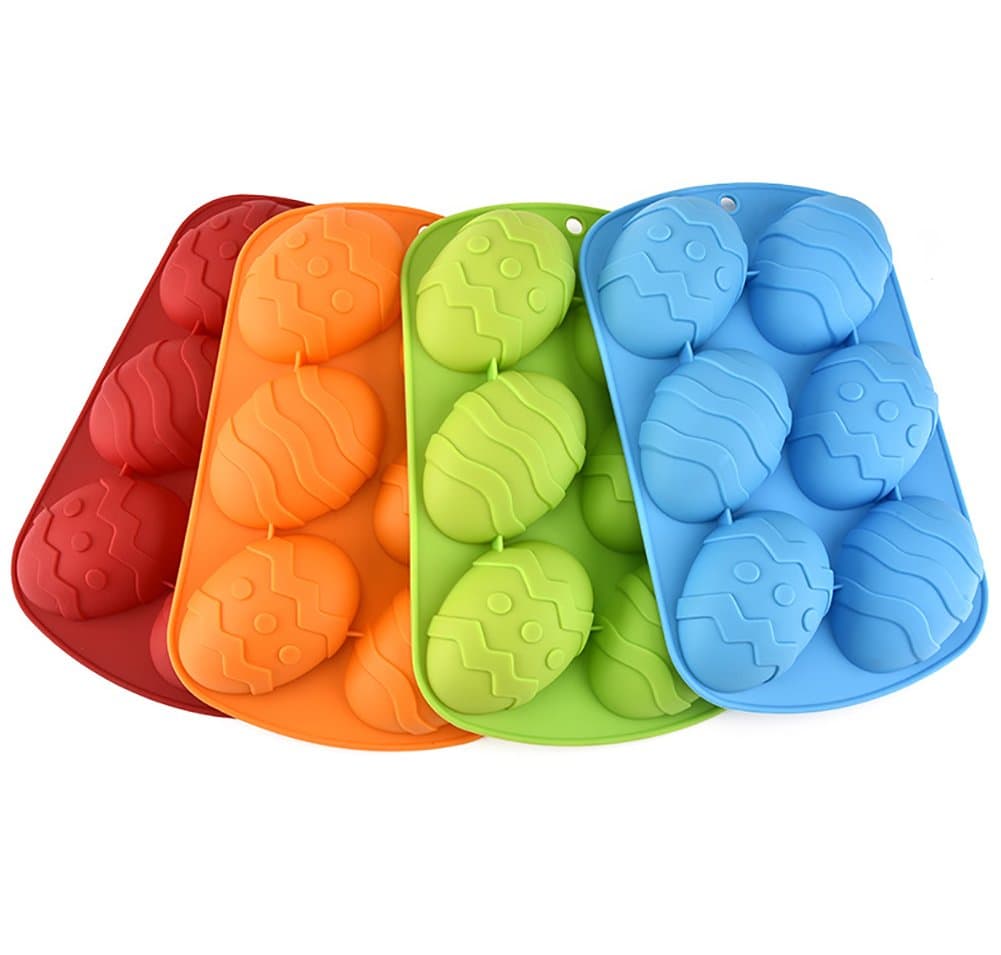 6MILES 6 Cavity 3D Easter Egg Mold Fondant Cake Candy Pudding Chocolate Jelly Silicone DIY Mold Decoration Heat Resistant Funny Mould­ (Random color, Easter Egg)