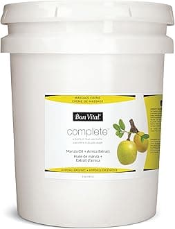 Bon Vital Complete Massage Creme, 5-Gallon, Unscented Non-Greasy Cream with Marula, Olive & Jojoba Oils, Hypoallergenic Moisturizer for Professional or Home Use, Premium Dual-Purpose, Massage Therapy