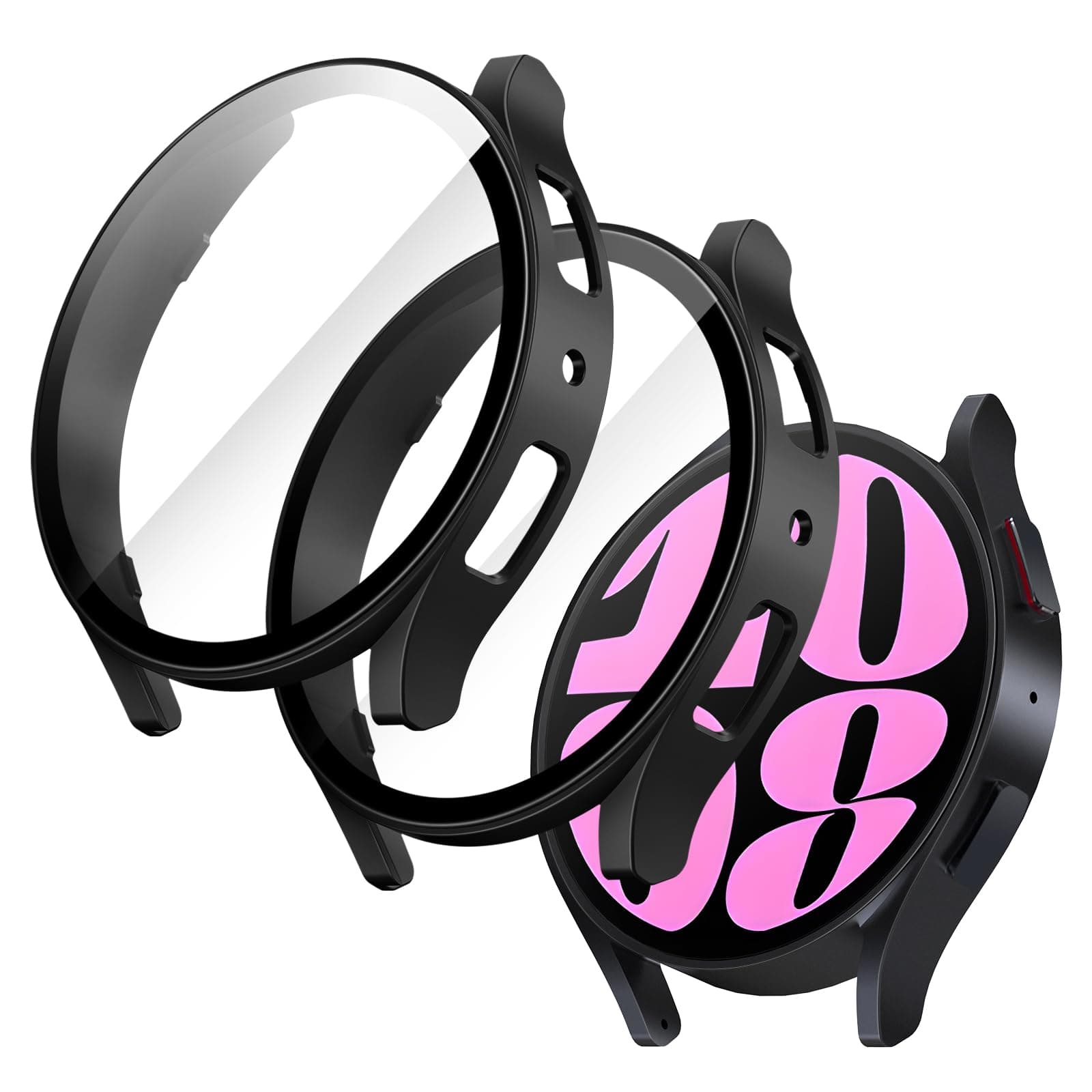 JETech Case with Screen Protector Compatible with Samsung Galaxy Watch 6 40mm, Overall Protective Cover, Built-in Tempered Glass Film High Sensitivity, 2 Pack (Black)