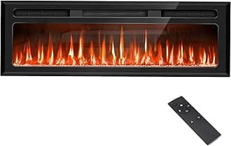 60" Electric Fireplace Wall Mounted and Recessed, Ultra-Thin Electric Fireplace Inserts, Fireplace Heater and Linear Fireplace with Timer/Remote Control/12 Adjustable Flame Color, 750w/1500w