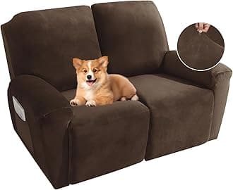 MAXIJIN Recliner Loveseat Slipcover, 6 Pieces Stretch Velvet Reclining Sofa Cover, 2 Seater Love Seat Recliner Couch Cover, Thick, Soft, Washable Furniture Cover (Loveseat Recliner, Dark Coffee)