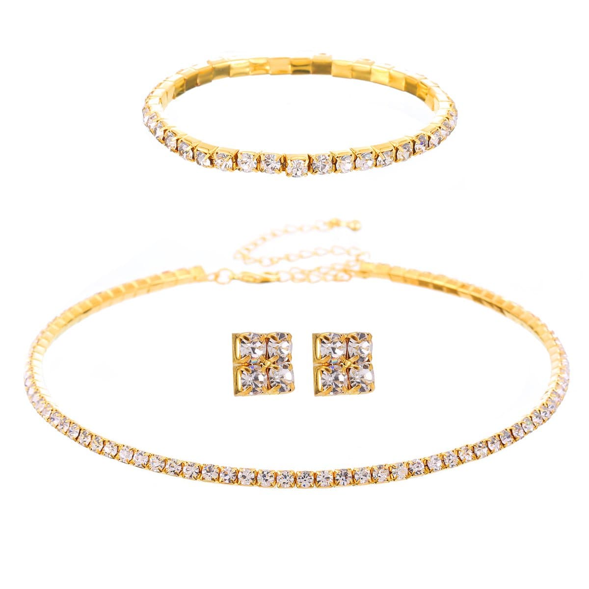 Barabum 1/2/3/4/5 Row Wedding Crystal Rhinestone Bridal Necklace Earrings and Bracelet Jewelry Set